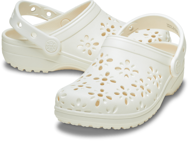 Classic Floral Cut-Out Clog - Chalk